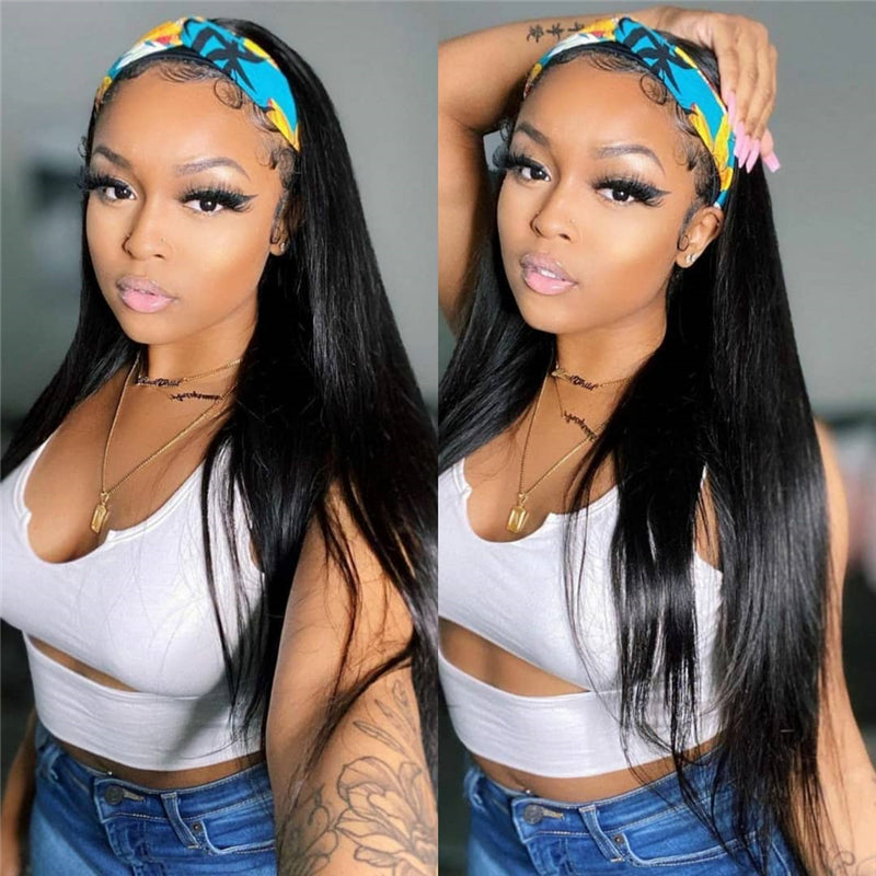 High Density Headband Wig Straight Virgin Human Hair Headband Wigs For Black Women