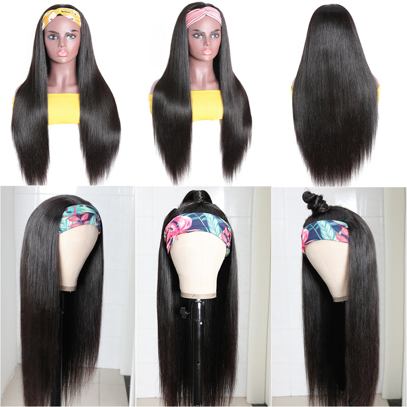 High Density Headband Wig Straight Virgin Human Hair Headband Wigs For Black Women