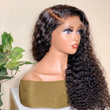 Curly Wave Brazilian Human Hair 13X4 HD Lace Lace Front Wig 180% Density Pre Plucked