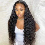 Deep Curly Wave Human Hair Lace Front Wig Pre Plucked HD Transparent 180% Density