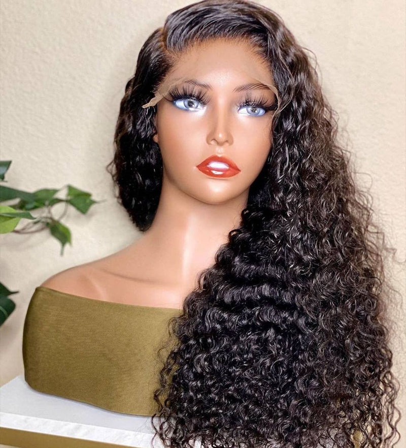 Brazilian Hair Curly Wave HD Transparent Lace Front Wigs 180% Density Pre Plucked