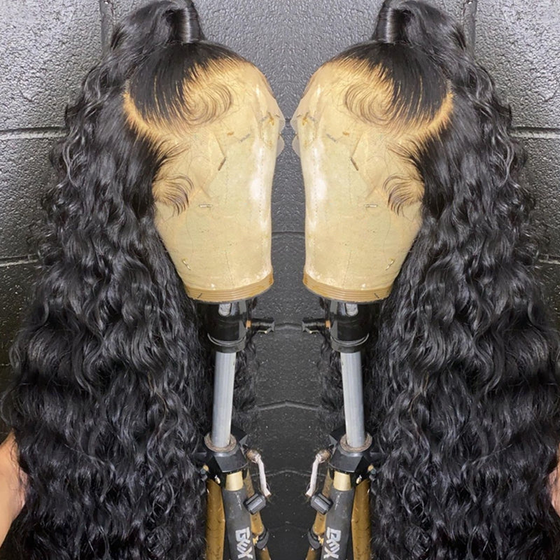 Water Wave Real Human Hair 180% Density HD 13X4 Lace Front Wig Pre Plucked For Black Women