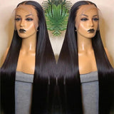 Real Human Hair Wig HD Transparent Straight Lace Front Wig Pre Plucked 180% Density