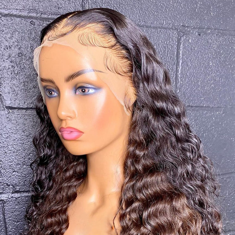 Perfect HD Invisible Pre Plucked 13X4 Deep Wave Lace Front Human Hair Wig 180% Density