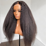 180% Density High Quality Yaki Kinky Straight Human Hair HD Full Lace Front Wig Pre Plucked