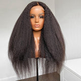 180% Density High Quality Yaki Kinky Straight Human Hair HD Full Lace Front Wig Pre Plucked