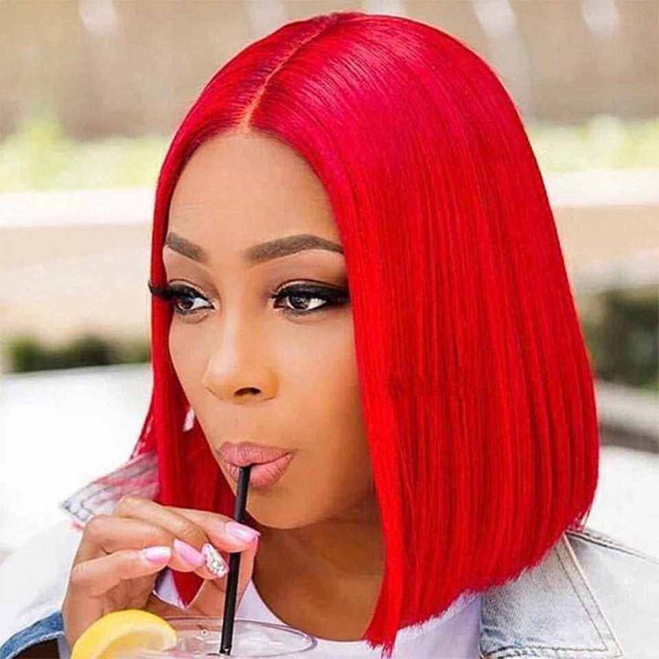 High Quality Red Bob Lace Frontal Wig Deep Part Pre Plucked Hd Lace