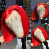 High Quality Red Bob Lace Frontal Wig Deep Part Pre Plucked Hd Lace