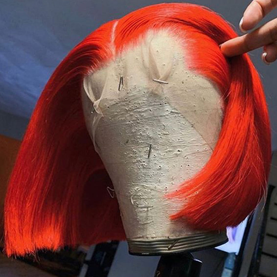 High Quality Red Bob Lace Frontal Wig Deep Part Pre Plucked Hd Lace