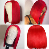 High Quality Red Bob Lace Frontal Wig Deep Part Pre Plucked Hd Lace