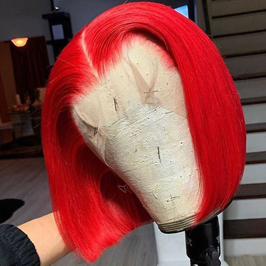 High Quality Red Bob Lace Frontal Wig Deep Part Pre Plucked Hd Lace