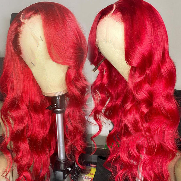 180 Density Body Wave Red Lace Front Wig Hd Transparent Lace 99J Bur amzhair