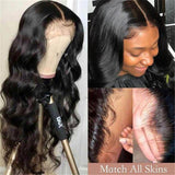 180% Density Body Wave HD Transparent Lace Front Human Hair Wig Pre Plucked For Black Women