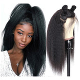 High Density Yaki Kinky Straight Lace Closure Wig Human Virgin Hair