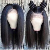 High Density Yaki Kinky Straight Lace Closure Wig Human Virgin Hair