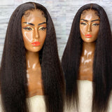 High Density Yaki Kinky Straight Lace Closure Wig Human Virgin Hair