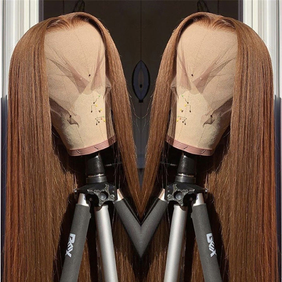 Color 30# Matte Brown Human Hair Transparent Lace Frontal Wig Plucked Natural Hairline