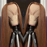 Color 30# Matte Brown Human Hair Transparent Lace Frontal Wig Plucked Natural Hairline