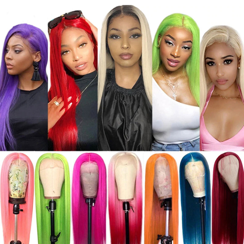 Pre Plucked Blonde 613 Pink Red Brown Orange Colored Lace Front Wig