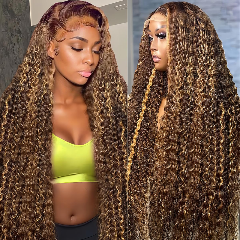 AMZHAIR Wholesale Raw Brazilian Hair Kinky Curly Highlight Brown Color 13x6 Lace Wigs Human Hair 13x4 HD Full Lace Frontal Wigs 4x4 Lace Closure Wigs Glueless for Women
