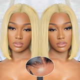 AMZHAIR 613# Color Double Drawn Bone Straight Short Bob Wigs Human Hair 13X4 hd Lace Front Wigs Glueless Baby Hair for Black Women