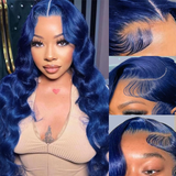 AMZHAIR Raw Vietnamese Hair Blue Color Body Wave 13x4 Lace Wigs Human Hair 13x6 Hd Transparent Lace Frontal Wigs for Women