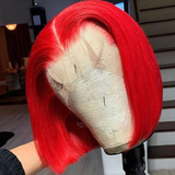 AMZHAIR Red Color Double Drawn Bone Straight Short Bob Wigs Human Hair 13X4 hd Lace Front Wigs Glueless Baby Hair for Black Women
