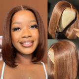 AMZHAIR Chocolate Brown Color Double Drawn Bone Straight Short Bob Wigs Human Hair 13X4 hd Lace Front Wigs Glueless Baby Hair for Black Women