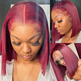 AMZHAIR 99J Color Double Drawn Bone Straight Short Bob Wigs Human Hair 13X4 hd Lace Front Wigs Glueless Baby Hair for Black Women