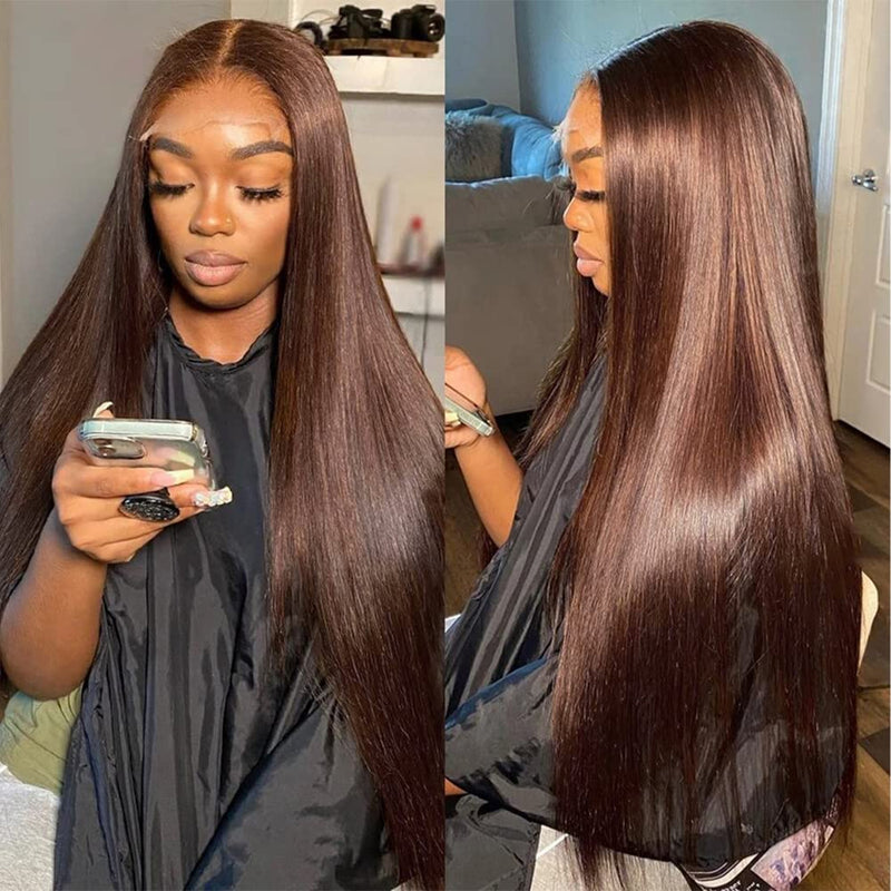 AMZHAIR Raw Vietnamese Hair Chocolate Brown Bone Straight 4x4 Lace Closure Wigs Human Hair 13x4 13x6 Hd Transparent Lace Frontal Wigs for Black Women