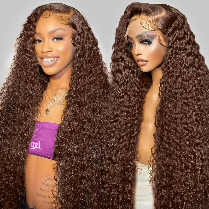 AMZHAIR Wholesale Cheap Chocolate Brown Color Kinky Curly 4x4 Lace Closure Wigs Human Hair 4# Colored 13x4 13x6 Hd Transparent Lace Frontal Wigs for Black Women