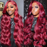 AMZHAIR Raw Vietnamese Hair Burgundy 99J Color Body Wave Wigs 100% Human Hair 13x6 Hd Lace Frontal Wig Glueless 13x4 Lace Frontal Wigs for Black Woman
