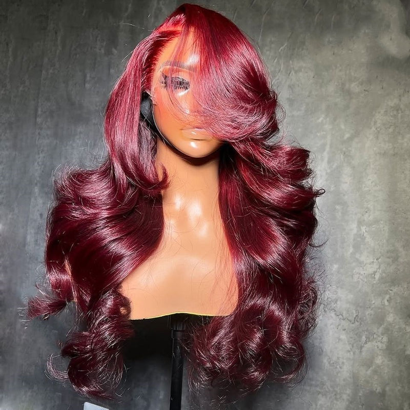 Cheap Raw Vietnamese Hair Burgundy 99J Color Body Wave Wigs 100% Human Hair 13x6 Hd Lace Frontal Wig Glueless 13x4 Lace Frontal Wigs for Black Woman