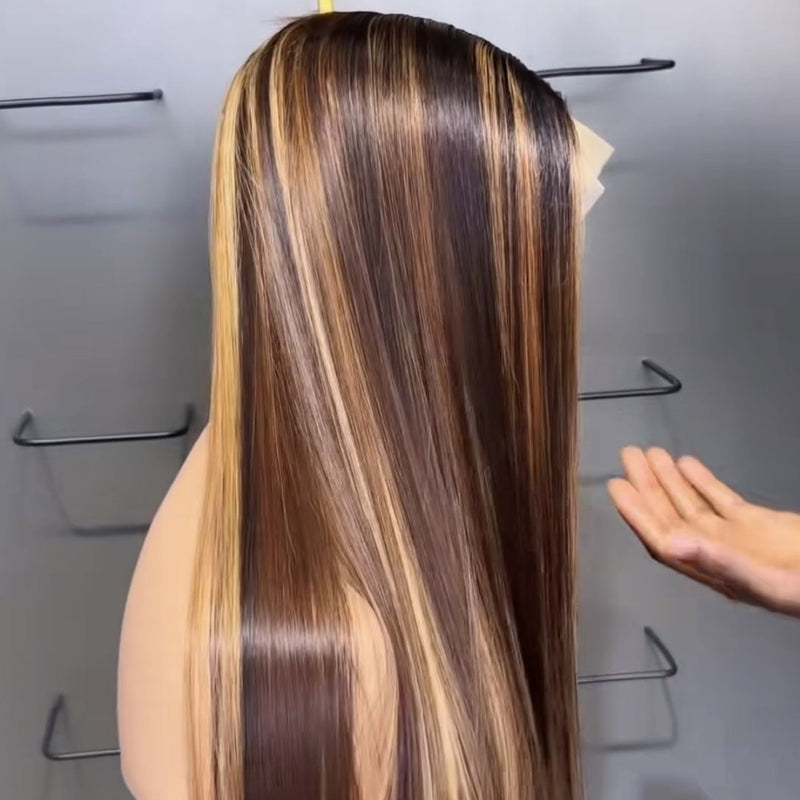 Raw Vietnamese Hair Highlight Color Bone Straight 4x4 Lace Closure Wigs Human Hair 4/27# Colored 13x4 13x6 Hd Transparent Lace Frontal Wigs for Black Women