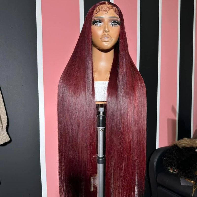 Raw Vietnamese Hair 99J Color Bone Straight 4x4 Lace Closure Wigs Human Hair  13x4 13x6 Hd Transparent Lace Frontal Wigs for Black Women