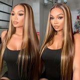 Honey Blonde Highlight Colored Straight Lace Front Wigs Human Hair Full Hd Lace Wigs Glueless Hd Lace Front Wig for Black Women