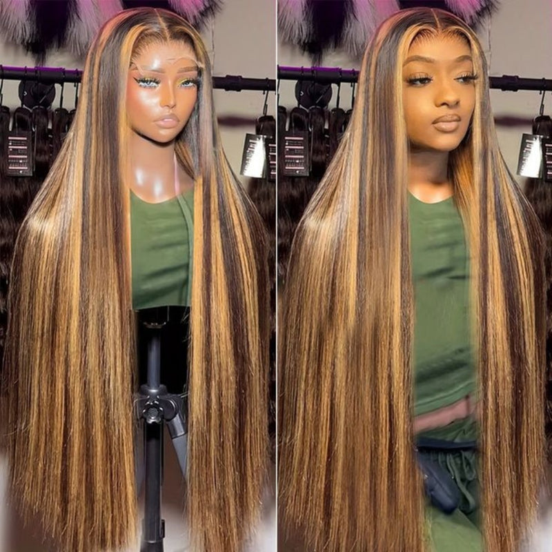 Honey Blonde Highlight Colored Straight Lace Front Wigs Human Hair Full Hd Lace Wigs Glueless Hd Lace Front Wig for Black Women