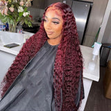 Cheap Burmese Curly Wave Vietnamese Raw Hair Wine Red Kinky Curly 99J Color Lace Wigs Human Hair 13x4 HD Full Lace Frontal Wigs  Glueless for Women