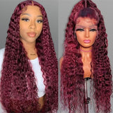Wholesale Burmese Curly Wave Vietnamese Raw Hair Wine Red Kinky Curly 99J Color Lace Wigs Human Hair 13x4 HD Full Lace Frontal Wigs  Glueless for Women