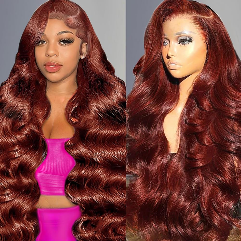 AMZHAIR Raw Vietnamese Hair Reddish Brown Color Body Wave Wigs 100% Human Hair 13x6 Hd Lace Frontal Wig Glueless 13x4 Lace Frontal Wigs for Black Woman