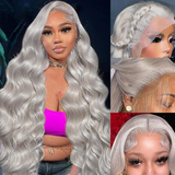 AMZHAIR Raw Vietnamese Hair Sliver Grey Color  Body Wave Wigs 100% Human Hair 13x6 Hd Lace Frontal Wig Glueless 13x4 Lace Frontal Wigs for Black Women