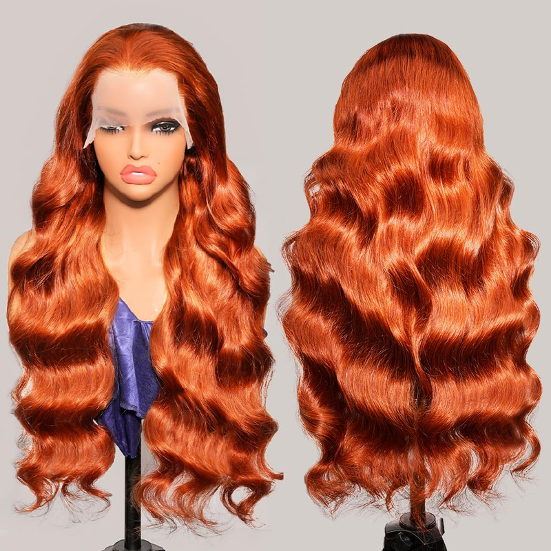 AMZHAIR Raw Vietnamese Hair Orange Color Body Wave 13x4 Lace Wigs Human Hair 13x6 Hd Transparent Lace Frontal Wigs for Women
