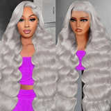 AMZHAIR Raw Vietnamese Hair Sliver Grey Color  Body Wave Wigs 100% Human Hair 13x6 Hd Lace Frontal Wig Glueless 13x4 Lace Frontal Wigs for Black Women