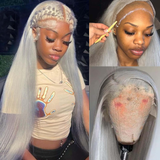 AMZHAIR Raw Vietnamese Hair Sliver Grey Color  Bone Straight Wigs 100% Human Hair 13x6 Hd Lace Frontal Wig Glueless 13x4 Lace Frontal Wigs for Black Women
