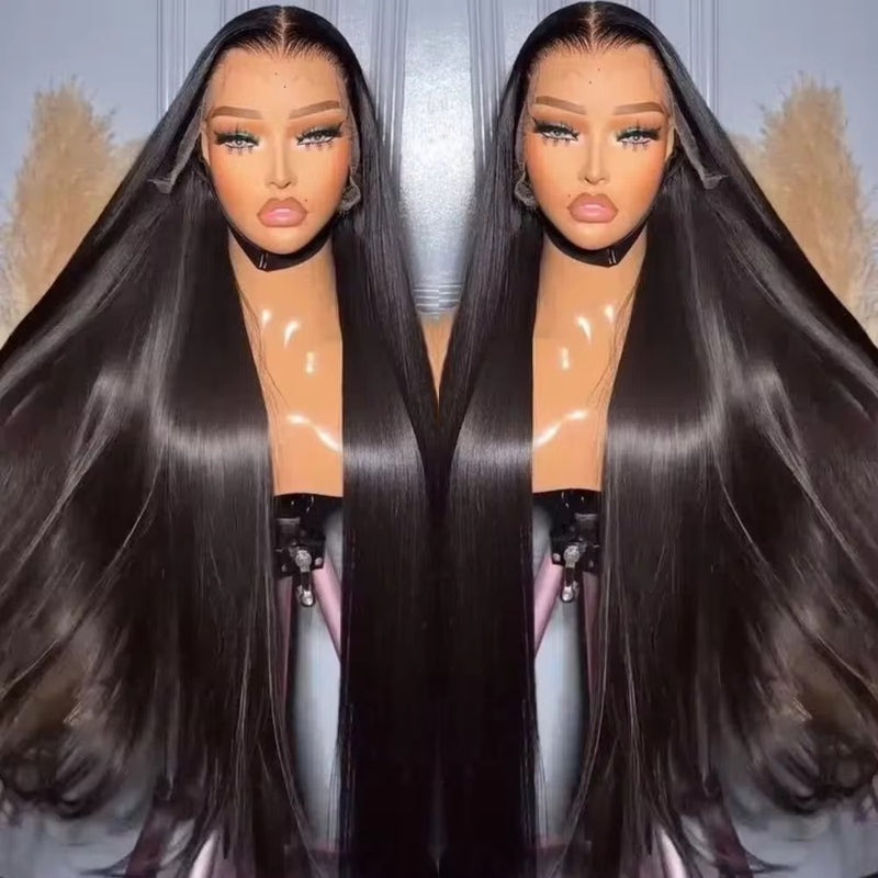 AMZHAIR Raw Vietnamese Hair Bone Straight Natural Black 180% Density 13x4 13x6 HD Lace Front Human Hair Wigs Pre Plucked 4x4 Lace Wigs For Black Women