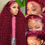 AMZHAIR Wholesale Raw Brazilian Hair Kinky Curly 99J Color Lace Wigs Human Hair 13x4 HD Full Lace Frontal Wigs  Glueless for Women