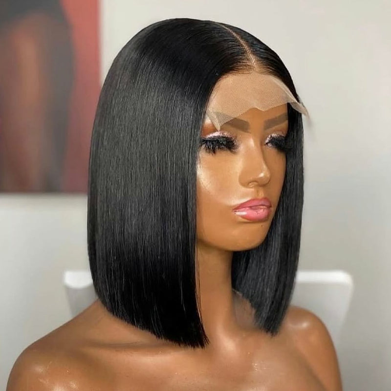 Raw Vietnamese Hair Natural Color Black Double Drawn Bone Straight Short Bob Wigs Human Hair 13X4 hd Lace Front Wigs Glueless  for Black Women