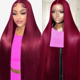 AMZHAIR Raw Vietnamese Hair 99J Color Bone Straight 4x4 Lace Closure Wigs Human Hair  13x4 13x6 Hd Transparent Lace Frontal Wigs for Black Women