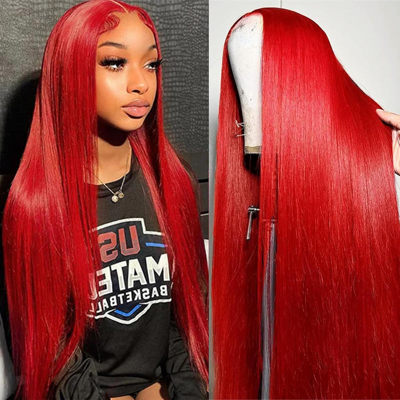AMZHAIR Raw Vietnamese Hair Red Color Straight Wigs 100% Human Hair 13x6 Hd Lace Frontal Wig Glueless 13x4 Lace Frontal Wigs for Black Women