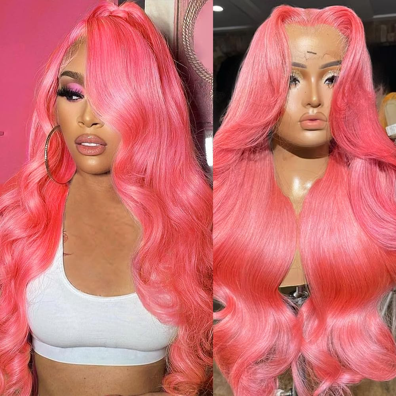 AMZHAIR Raw Vietnamese Hair Pink Color Body Wave Wigs 100% Human Hair Hd Lace Frontal Wig Glueless 13x4 Lace Frontal Wigs for Black Women